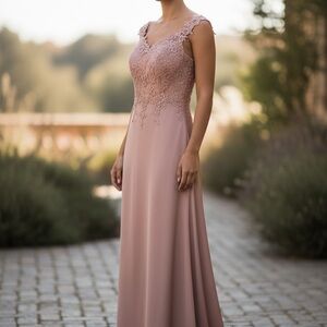 Scalloped Lace Bodice Maxi Dress in Dusty Rose